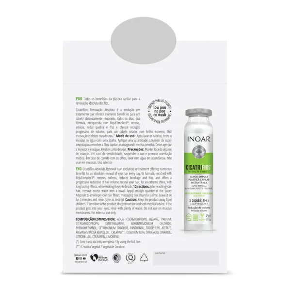 INOAR CicatriFios Super Ampola - plauko struktūrą atkurianti ampulė 45 ml