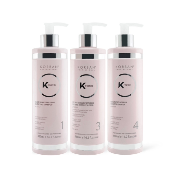 © 2023 moneli.lt | MONELÍ | KORBAN K-Protein rinkinys plaukų atstatymui ir drėkinimui 3 x 480 ml - Clarifying Shampoo (Nr. 1), Extreme Reconstructor (Nr. 3), Intense Hydrator (Nr. 4)