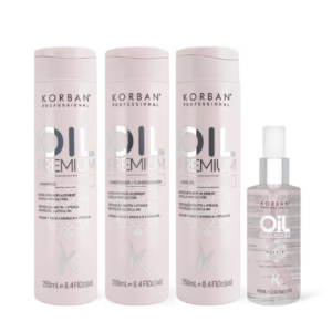 © 2023 moneli.lt | MONELÍ | KORBAN Oil Premium rinkinys 3 x 250 ml, 60 ml - Shampoo, Conditioner, Leave-in, Elixir