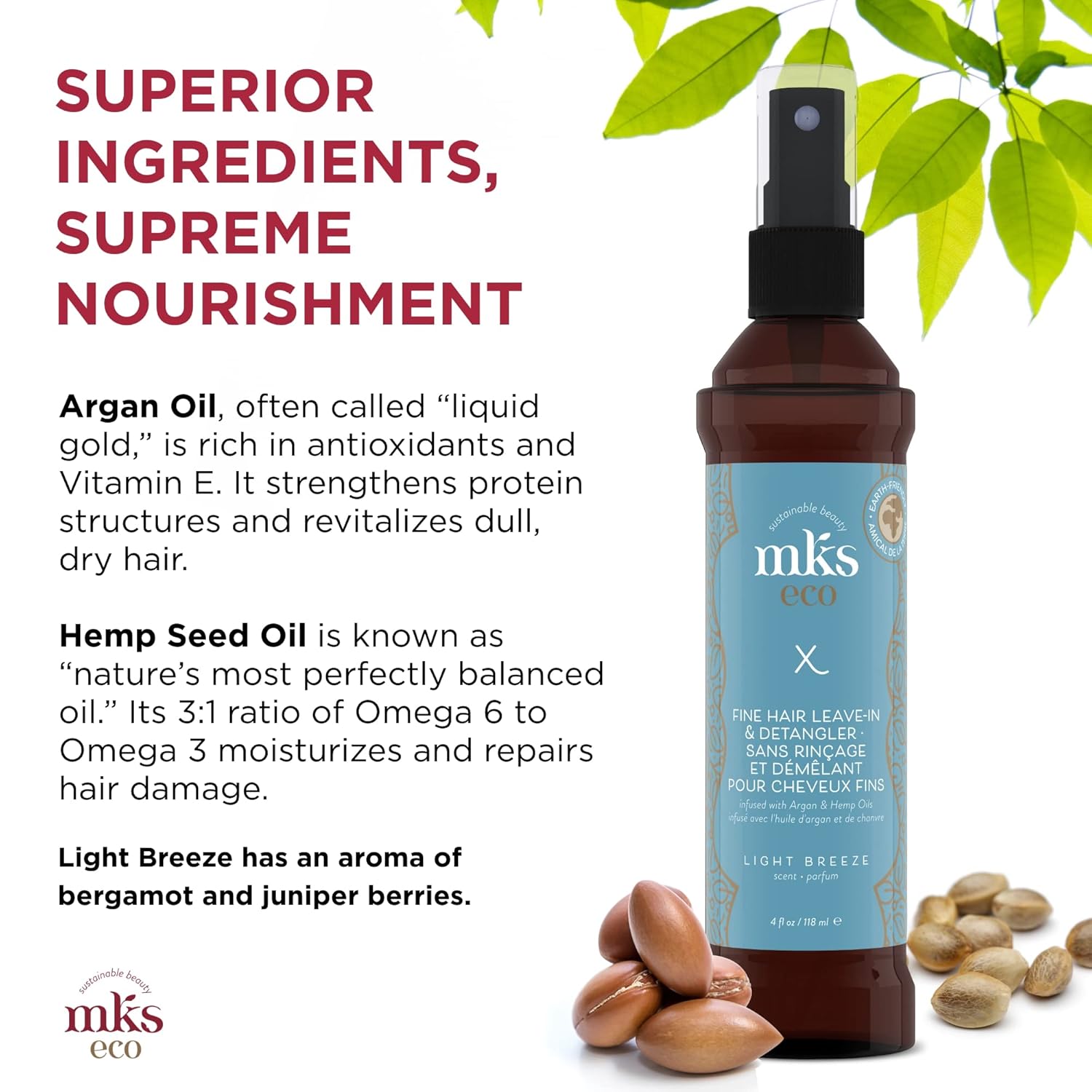 MKS eco nenuplaunamas kondicionierius ploniems plaukams X Leave-in LIGHT BREEZE 118ml - Image 3