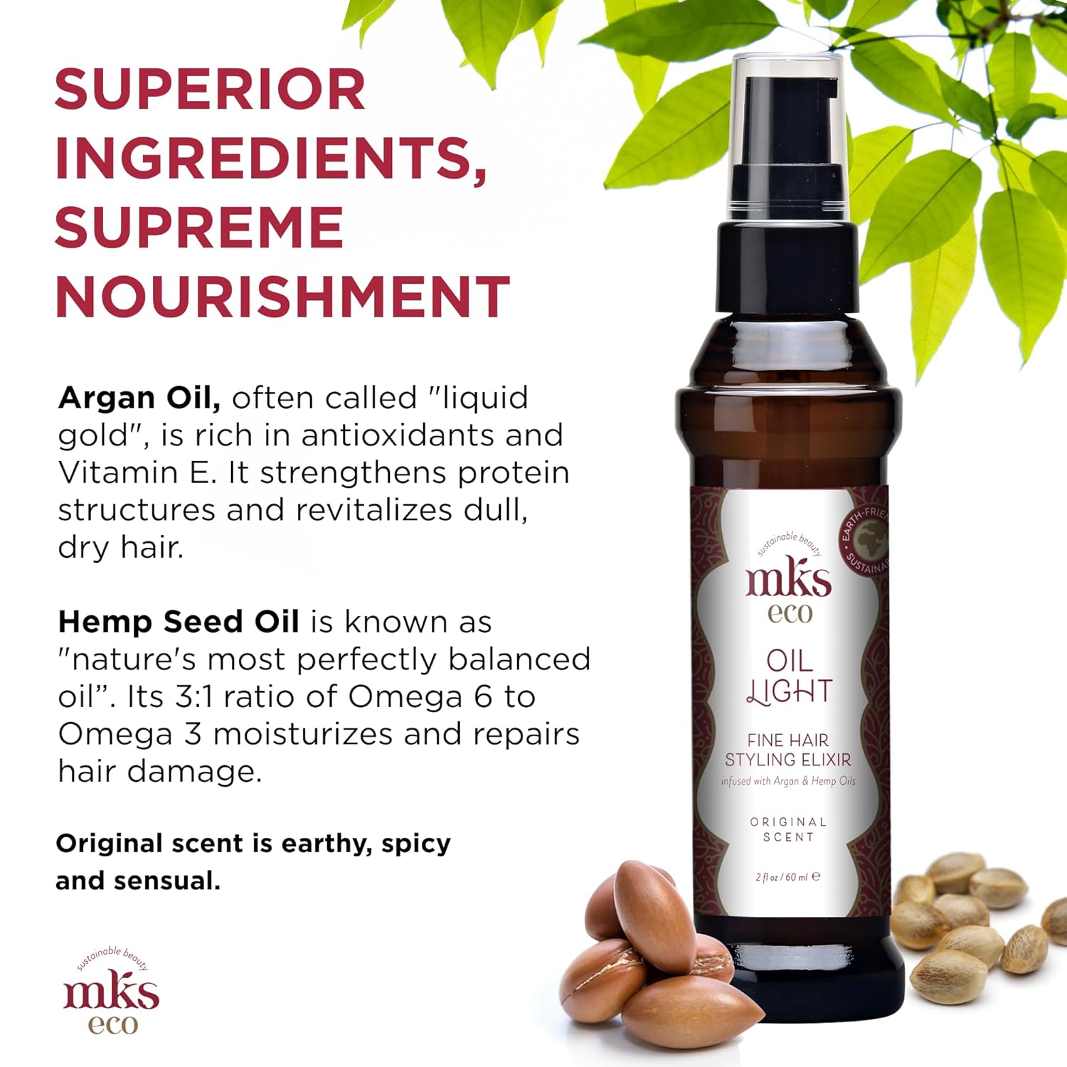 MKS eco plaukų aliejus ploniems plaukams Oil Light Original 60 ml - Image 4
