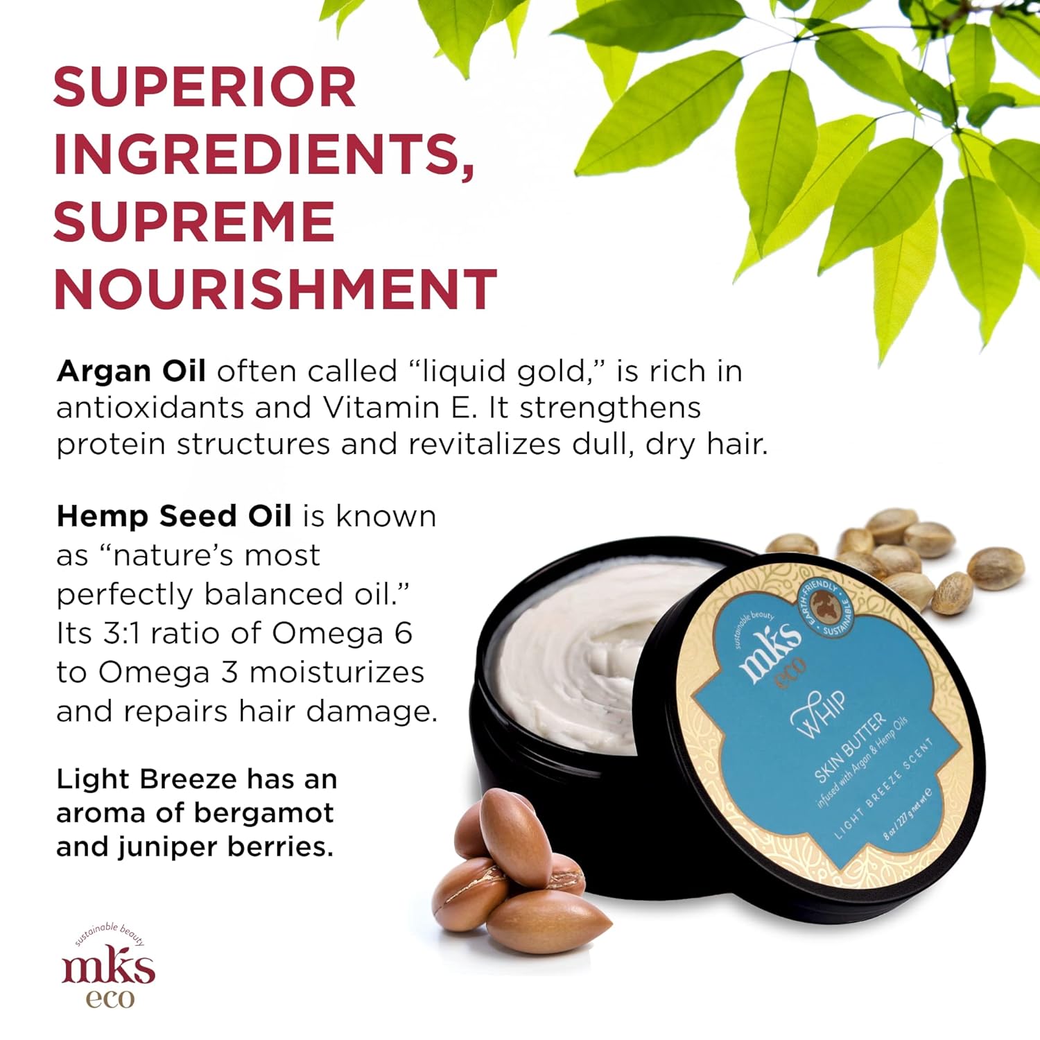 MKS eco kūno sviestas Whip Skin Butter With Argan & Hemp Oils Light Breeze Scent 227g - Image 4