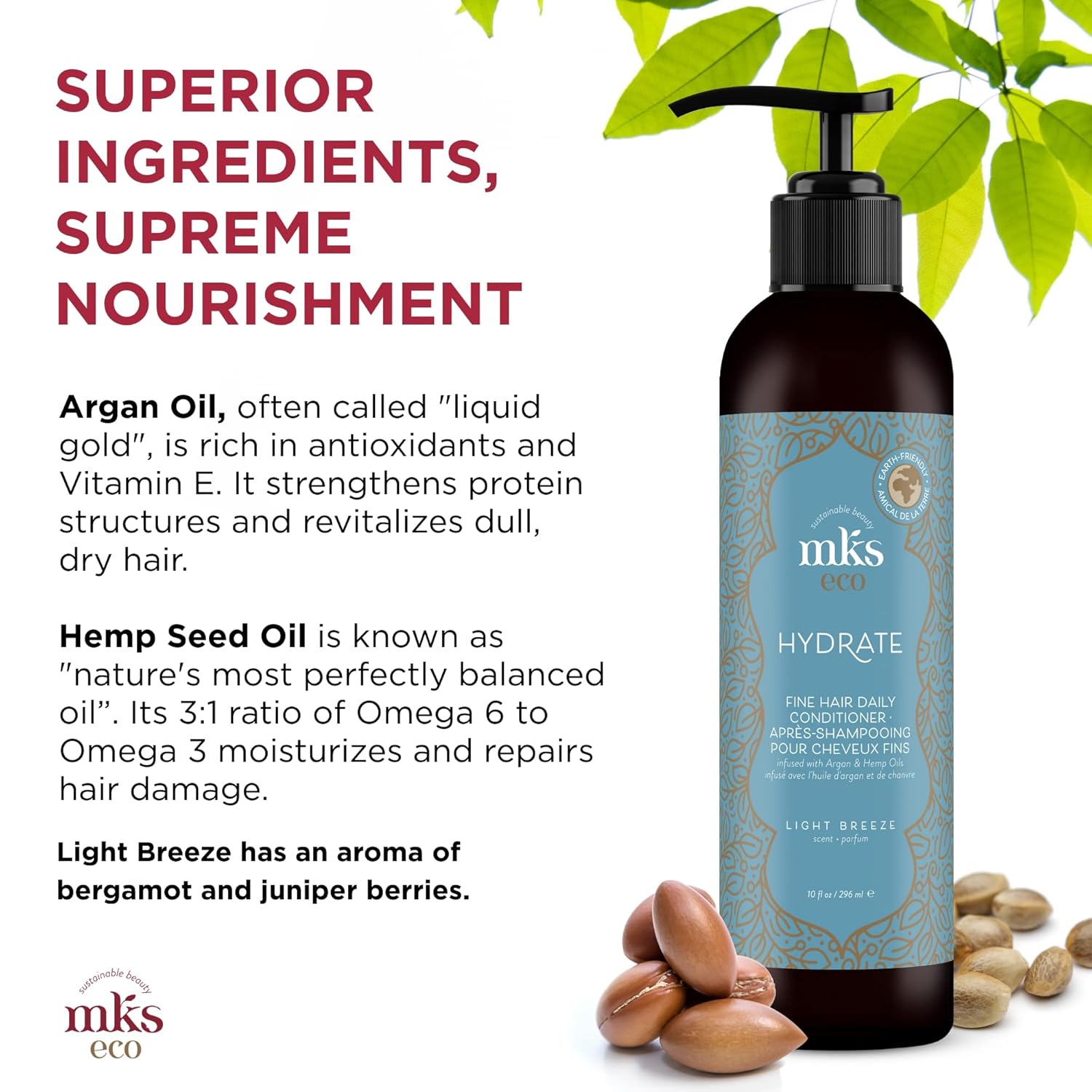 MKS eco drėkinantis kondicionierius ploniems plaukams Hydrate conditioner Light Breeze 296ml - Image 4