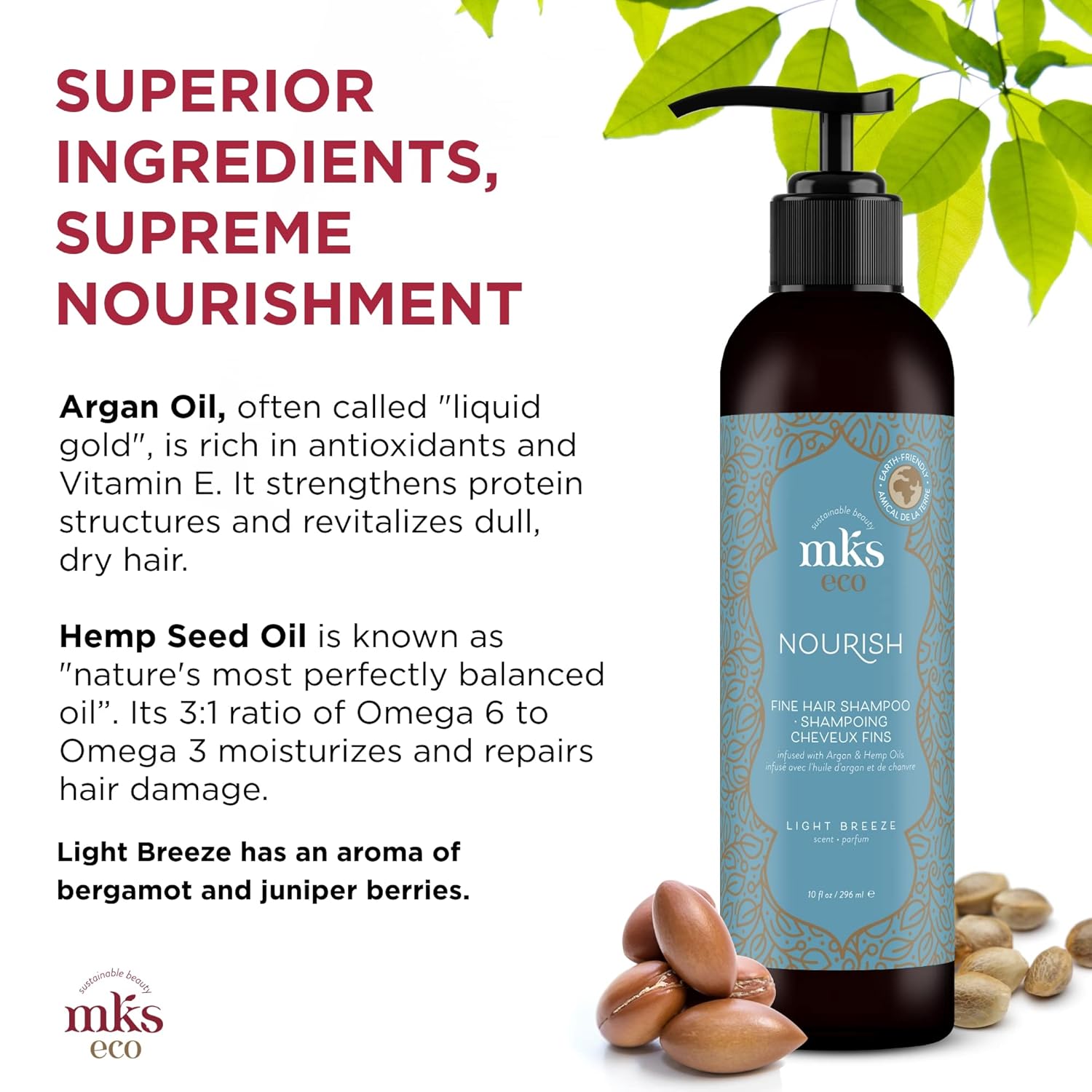 MKS eco maitinantis šampūnas ploniems plaukams Nourish Shampoo Light Breeze 296ml - Image 5