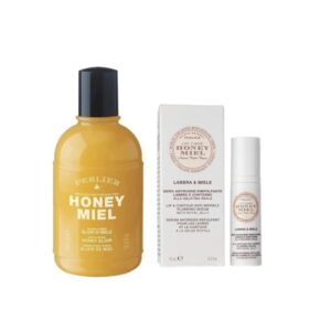Perlier Honey Miel Rinkinys Bath cream dušo ir vonios kremas ir Perlier Honey Miele lūpų ir kontūrų nuo raukšlių putlinamasis serumas