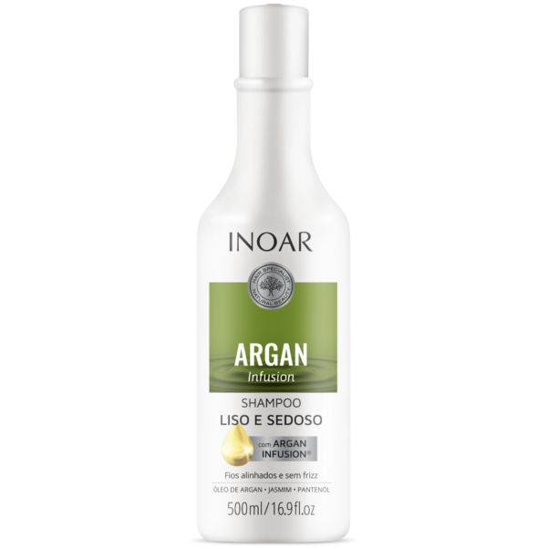 INOAR Argan Infusion Smooth and Silky Shampoo - glotnių ir švelnių plaukų šampūnas 500 ml.