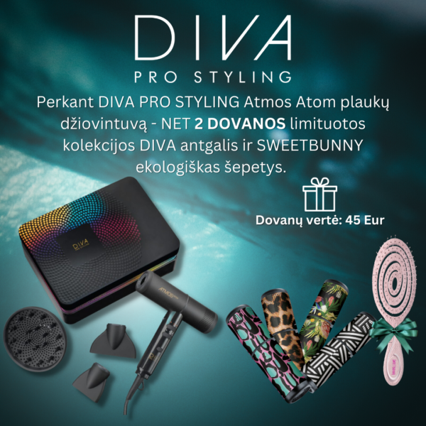 DIVA Pro Styling Atmos Atom - skaitmeninis plaukų džiovintuvas su patentuotu ilgaamžiu 100.000 RPM