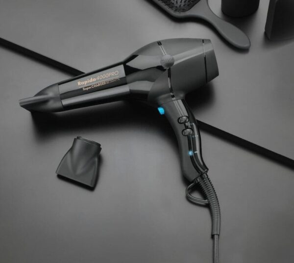 DIVA Pro Styling Rapida 4000 Pro Onyx - plaukų džiovintuvas su ilgaamžiu AC varikliu, jonų kondicionavimo sistema 30 000 000 jonų / cm³, 2200 W
