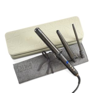Diva Pro Styling Precious Metals Gold Dust Multi Wand - skaitmeninis plaukų garbanojimo įrankis su 24k aukso dulkėmis, makadamijų, argano aliejais ir keratinu, 80 - 210 C, 32 mm / 11 mm / 19 - 32 mm, (3 in 1)