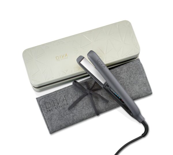 Diva Pro Styling Precious Metals Touch (Titanium) - skaitmeninis plaukų tiesintuvas, 110 - 235 C, su makadamijų, argano aliejais ir keratinu, neigiamų jonų technologija