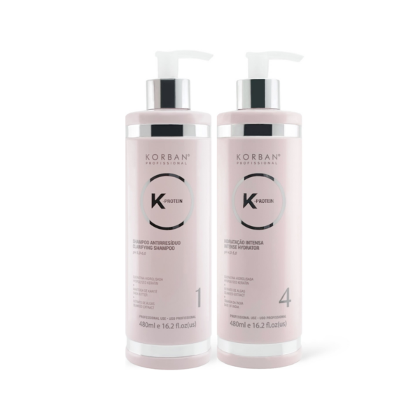 © 2023 moneli.lt | MONELÍ | KORBAN K-Protein rinkinys plaukų drėkinimui 2 x 480 ml - Clarifying Shampoo (Nr. 1), Intense Hydrator (Nr. 4)