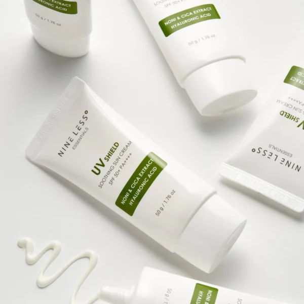 Nine Less Essentials UV Shield Soothing Sun Cream veido kremas apsaugantis nuo saulės SPF 50+ 50 g