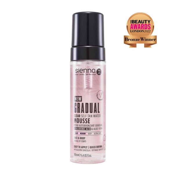 Sienna X Gradual Clear Self Tan Water Mousse palaipsninės skaidrios savaiminio įdegio putos 190 ml;