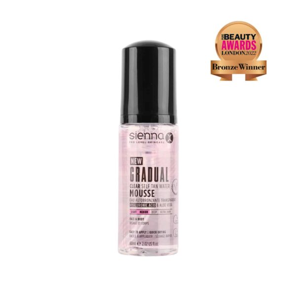 Sienna X Gradual Clear Self Tan Water Mousse palaipsninės skaidrios savaiminio įdegio putos 60 ml : 190 ml