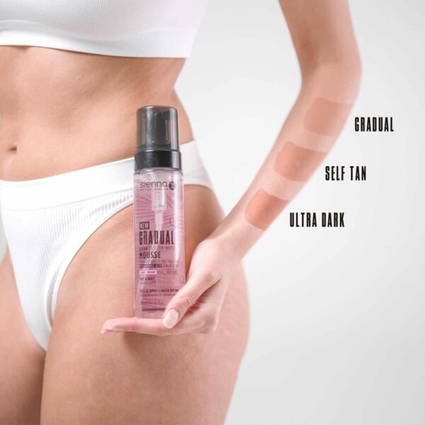 Sienna X Gradual Clear Self Tan Water Mousse skaidrios naujos kartos palaipsninės savaiminio įdegio putos 190 ml.