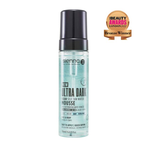 Sienna X Ultra Dark Clear Self Tan Water Mousse skaidrios savaiminio įdegio putos tamsiam įdegiui 190 ml