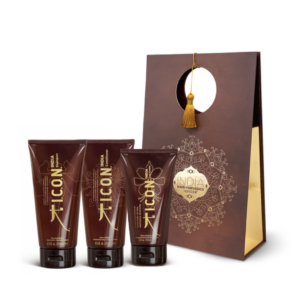 ICON India Curls Trio Box - šampūno, kondicionieriaus ir kremo rinkinys supakuotas dovanai 250 ml x 2, 150 ml