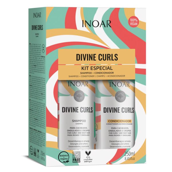 INOAR priemonų rinkinys garbanotiems banguotiems plaukams Divine Curls Duo Kit 2x250 ml