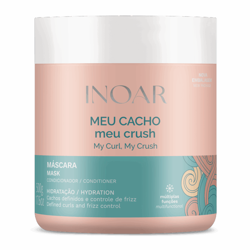 INOAR garbanotų plaukų drėkinanti kaukė Meu Cacho, Meu Crush Mask 500g