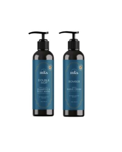 MKS eco rinkinys vyrams -  šampūnas prausiklis Double hop ir skutimosi kremas Bomber 2x296ml