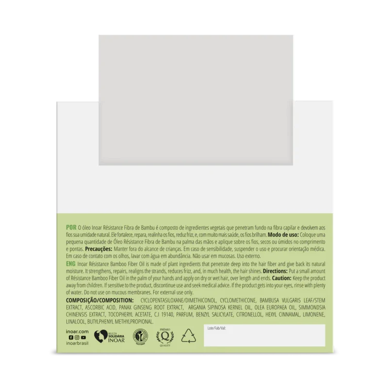 INOAR Resistance Fibra de Bambu Oil - stiprinantis ir blizgesio suteikiantis aliejus plaukams 7 ml - Image 2