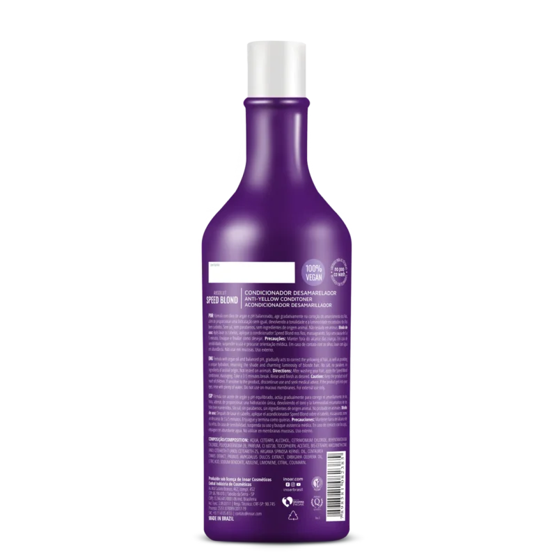 INOAR Speed Blond Conditioner - violetinis kondicionierius šviesiems plaukams 250 ml / 1000 ml - Image 4