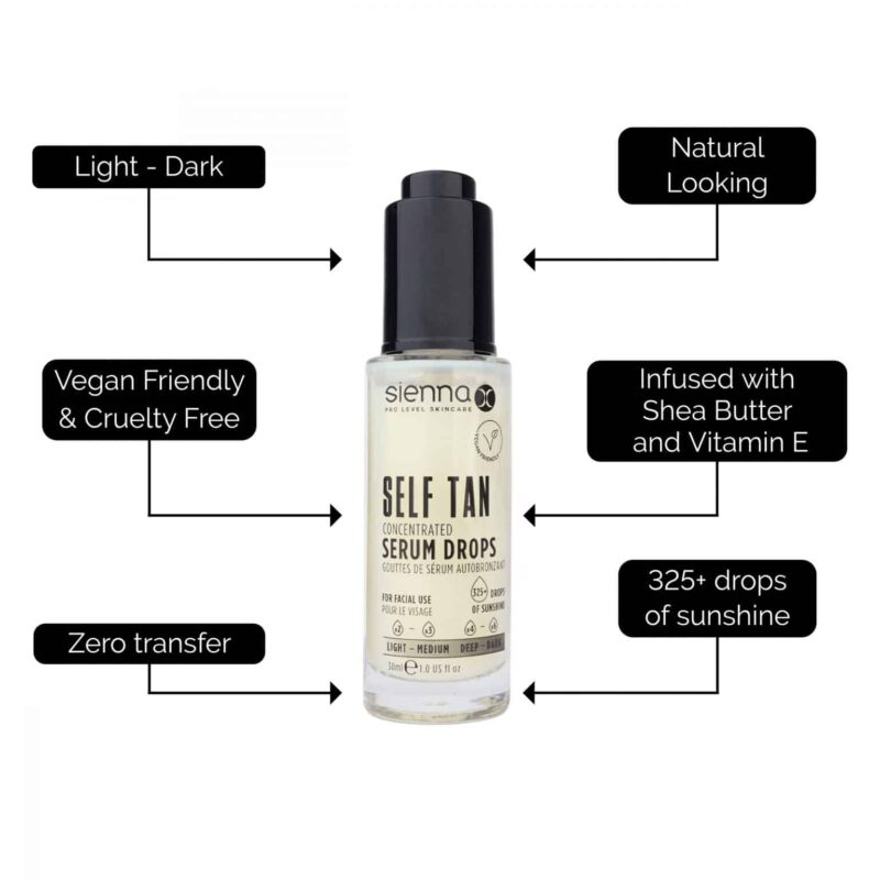Sienna X Self Tan Concentrated Serum Drops savaiminio įdegio lašeliai veidui ir dekoltė 30 ml - Image 3