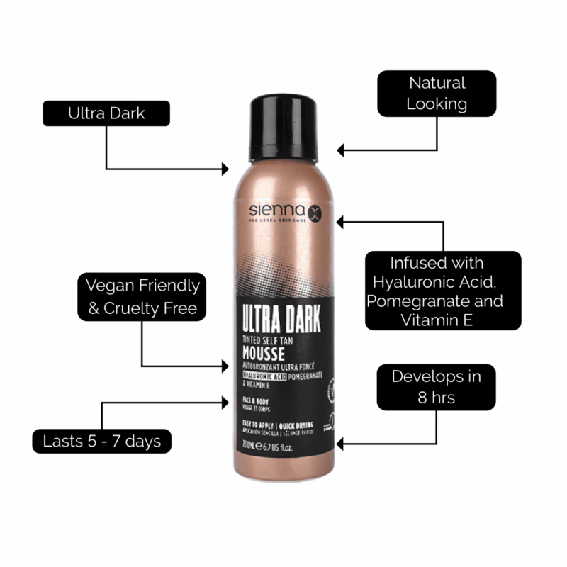 Sienna X Ultra Dark Tinted Self Tan Mousse savaiminio įdegio putos tamsiam įdegiui 200 ml - Image 4
