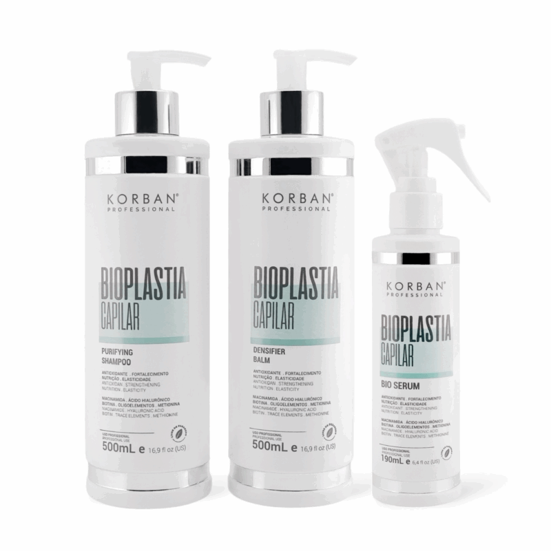 KORBAN Bioplastia Capilar rinkinys: šampūnas, kaukė, serumas 2 x 100, 60 ml / 2 x 500 ml, 190 ml