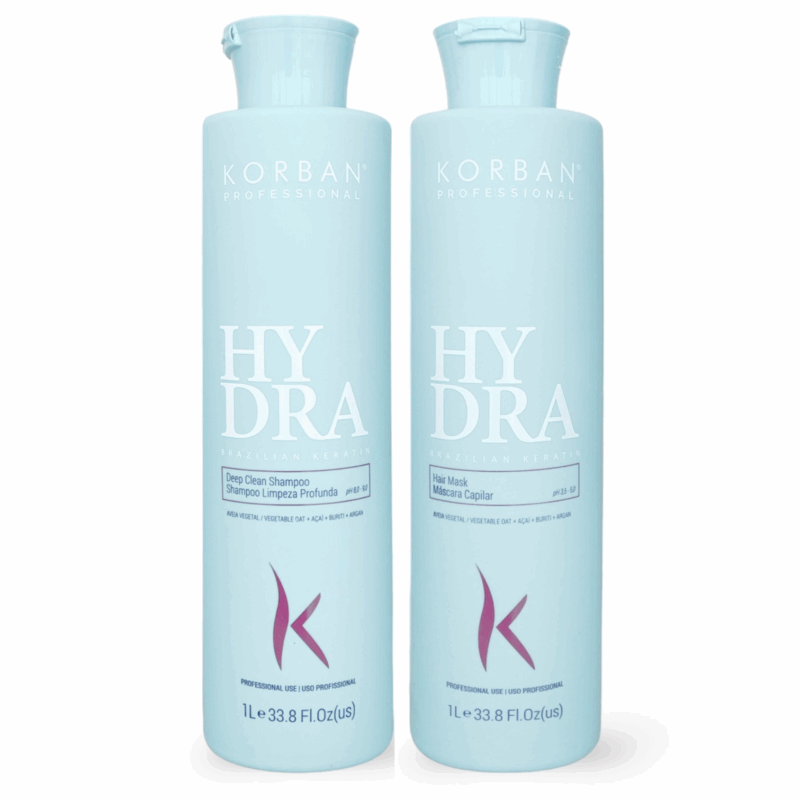 KORBAN Hydra Brazilian Keratin profesionalus šampūno ir keratino rinkinys 2 x 1000 ml