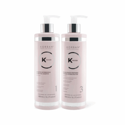 KORBAN K-Protein rinkinys plaukų atstatymui 2 x 480 ml - Clarifying Shampoo (Nr. 1), Extreme Reconstructor (Nr. 3)