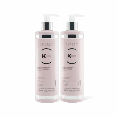 KORBAN K-Protein rinkinys plaukų drėkinimui 2 x 480 ml - Clarifying Shampoo (Nr. 1), Intense Hydrator (Nr. 4)