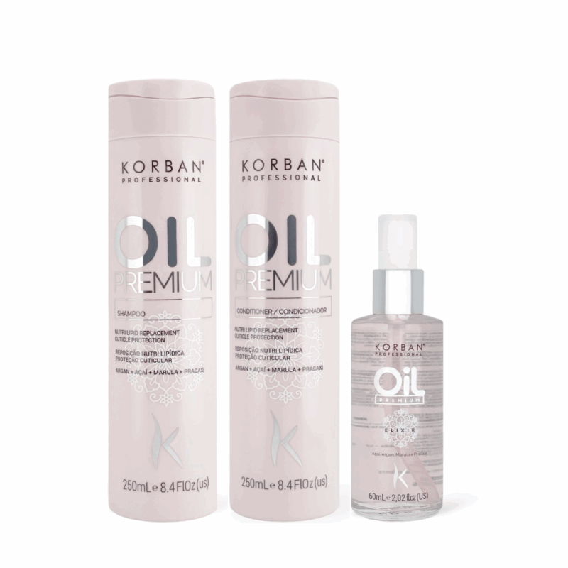 KORBAN Oil Premium rinkinys: šampūnas, kondicionierius, serumas 2 x 250 ml, 60 ml