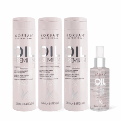 KORBAN Oil Premium rinkinys: šampūnas, kondicionierius, kremas, serumas 3 x 250 ml, 60 ml