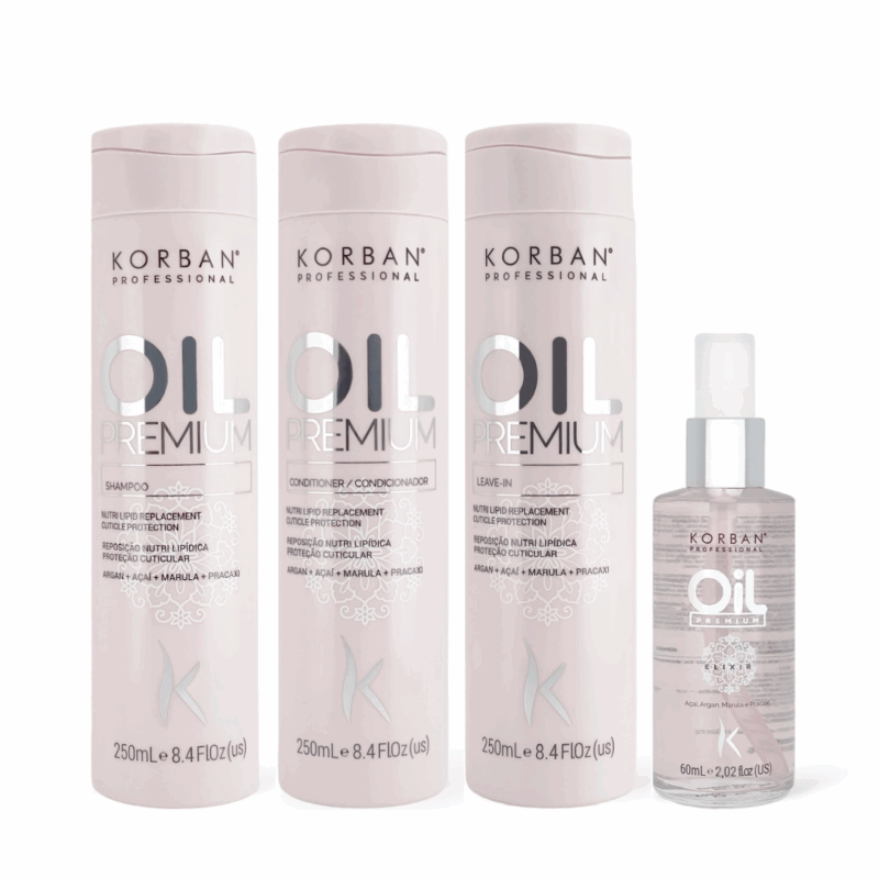 KORBAN Oil Premium rinkinys: šampūnas, kondicionierius, kremas, serumas 3 x 250 ml, 60 ml