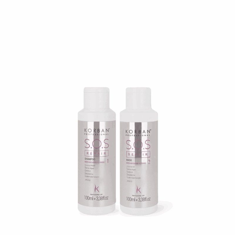 KORBAN SOS Repair šampūno ir kaukės rinkinys 2 x 100 ml / 2 x 250 ml / 2 x 500 ml - Image 3
