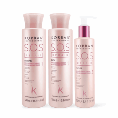 KORBAN SOS Repair rinkinys: šampūnas, kaukė, serumas 3 x 100 ml / 2 x 500 ml, 250 ml