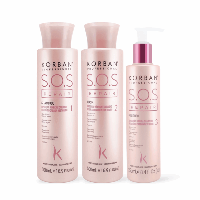 KORBAN SOS Repair rinkinys: šampūnas, kaukė, serumas 3 x 100 ml / 2 x 500 ml, 250 ml