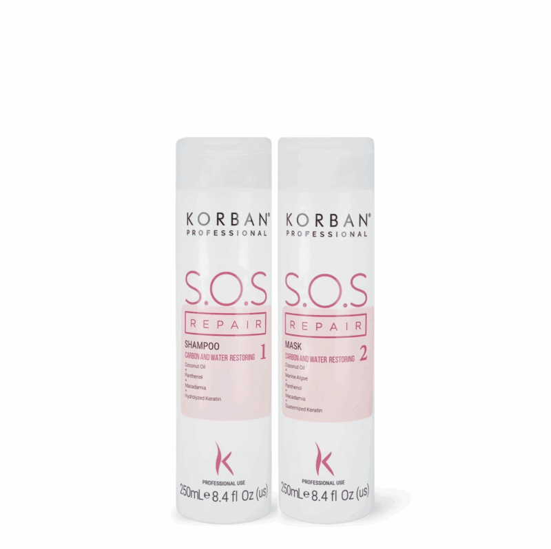 KORBAN SOS Repair šampūno ir kaukės rinkinys 2 x 100 ml / 2 x 250 ml / 2 x 500 ml - Image 2